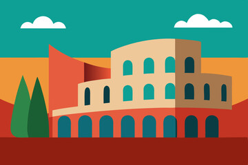 Old Amphitheatre Cartoon Animation Background Vector illustration