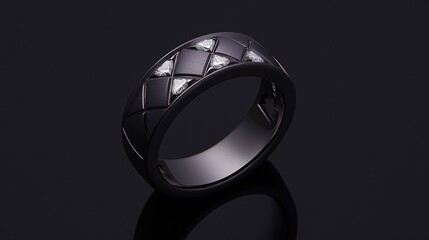 Geometric diamond ring, 14K black rhodium