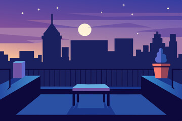 Night Skyline Terrace Cartoon Animation Background Vector illustration