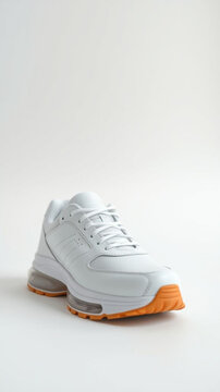 White Sneaker close up shoe footwear fashion style leather orange sole trend sneakerhead lifestyle athletic running