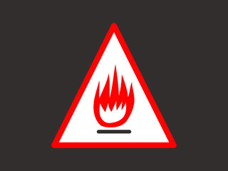 Fire Hazard Warning Sign, Danger Triangle with Flame, Red and White Safety Symbol on Dark Background, Vector Illustration.