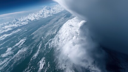 Majestic aerial view of expansive cloud formations over ocean horizon