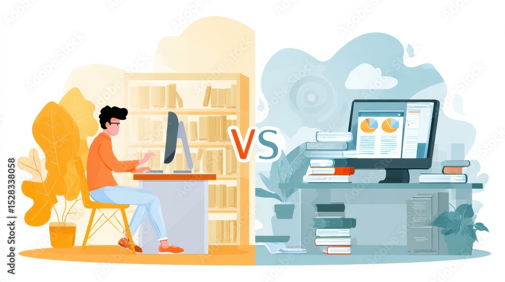 Aufkleber comparison of traditional and online learning methods showcases e-learning advantages in a modern fo