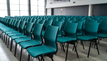 Fototapeta premium Empty Teal Chairs with Conference Room.