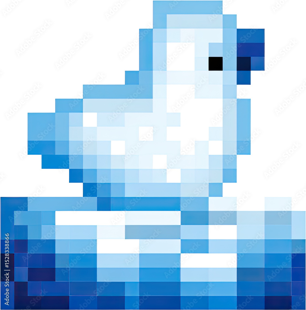 Poster pixelated image of a small bird on a block of ice.