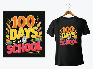 Colorful graphic design celebrating one hundred days of school on a stylish t shirt