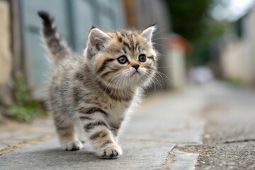 Cute munchkin cat walking toward camera in home setting adorable short-legged feline with charming expression captured up-close.