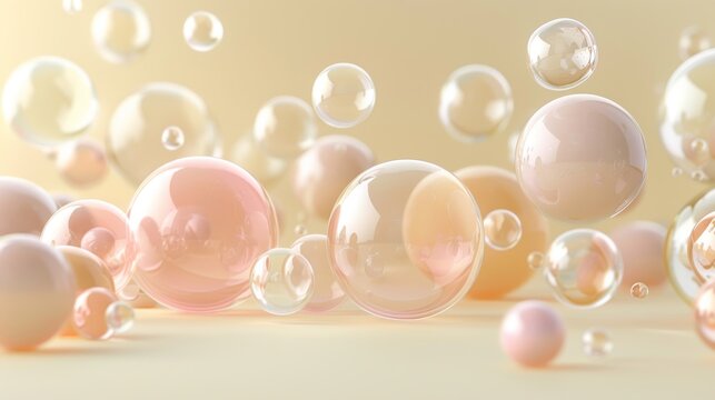 A captivating arrangement of soft, translucent bubbles that float in a gentle pastel environment, evoking feelings of tranquility and whimsy in the viewer's mind. - Powered by Adobe
