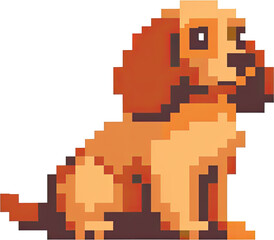 Pixelated illustration of a seated dog.