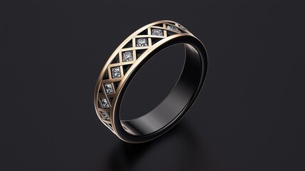 Geometric diamond ring, 14K black rhodium