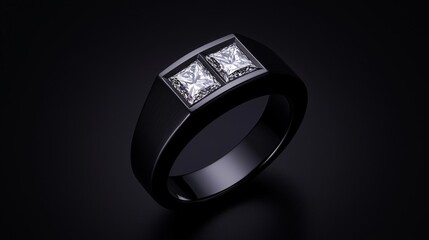 Geometric diamond ring, 14K black rhodium