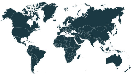World map. Black modern vector map. Silhouette map.	