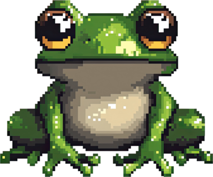 Pixel Art Adorable Green Frog with Big Eyes