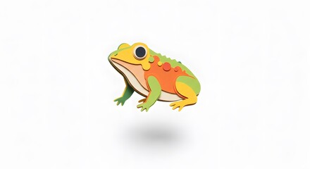 Obraz premium Vibrant Paper Craft Frog: A Colorful Amphibian Artwork Against White Background