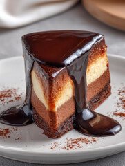 Millionaires Caramel Cheesecake, served on a white plate