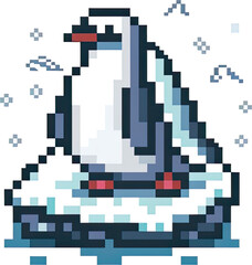 Obraz premium Pixelated penguin on a small ice floe.