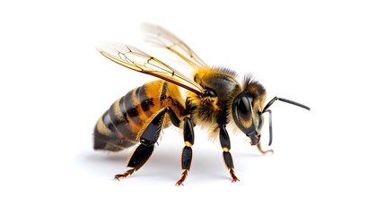 Honeybee closeup with white background.