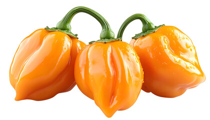 three orange habanero peppers on a transparent background