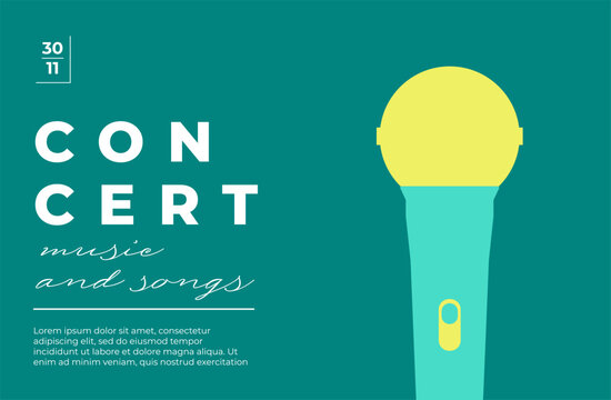 Minimalist concert poster with microphone for singer illustration. Modern flat vector design in green tones. Clean typography for karaoke, live music, party, and festival flyers or banners. - Powered by Adobe