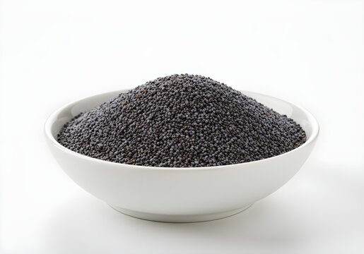 black cumin in a white bowl isolated on white background