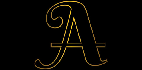 Golden Alphabet A Isolated On Black Background, Alphabet A Font Text Design Vector Illustration.	