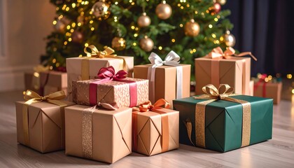 Christmas gifts under tree.