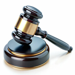 Elegant black gavel with gold band on white