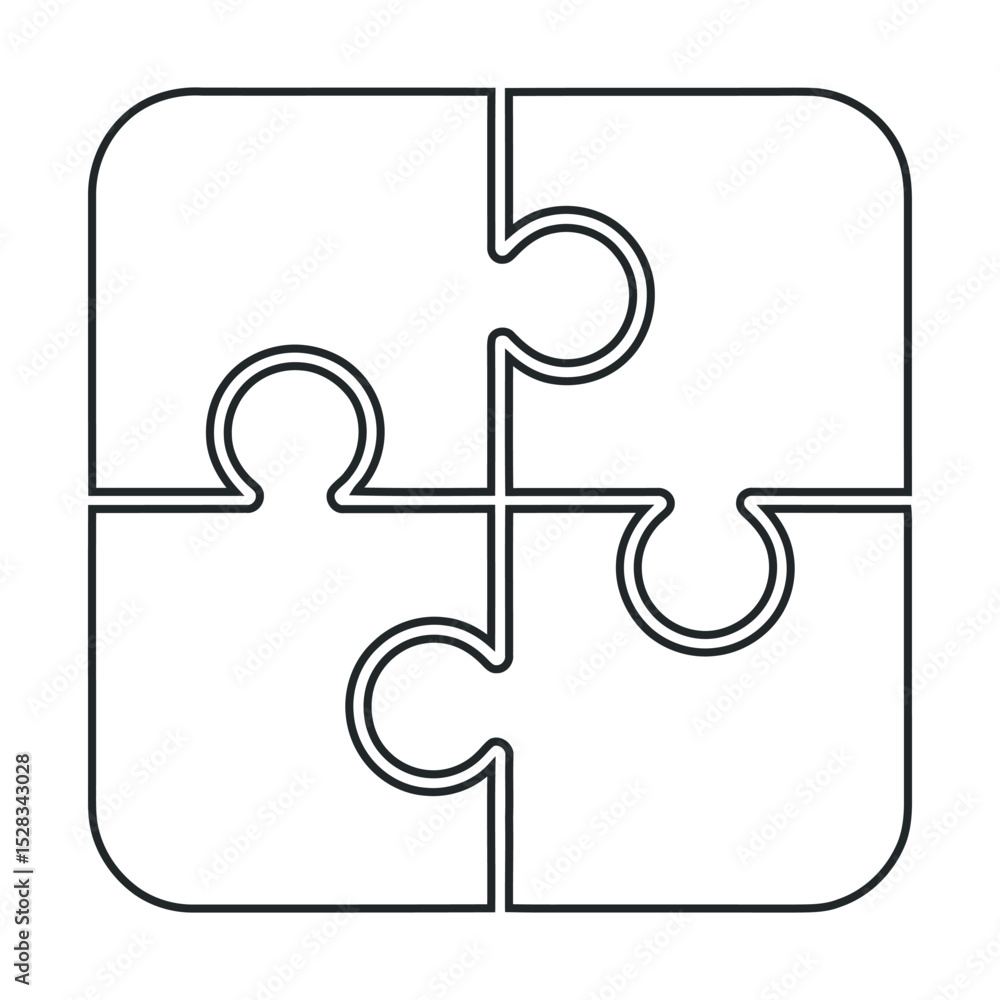 Poster simple outline illustration of a square jigsaw puzzle with four pieces for problem solving concepts