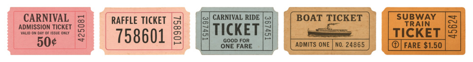 PNG Vintage colorful ticket collection, element set on transparent background