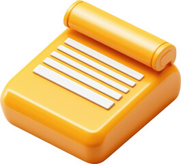 Orange, three-dimensional icon of a receipt printer.