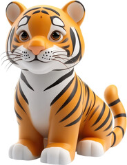 Cute cartoon tiger sits in profile view.