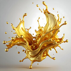 Golden liquid splashes abstract fluid dynamics visuals isolated