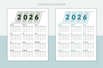 Unique modern colorful 2026 new year calendar design.New Calender design template 2026 vactor design wall calender12 month.Wall calendar design template for 2026, minimalist, clean, and elegant design