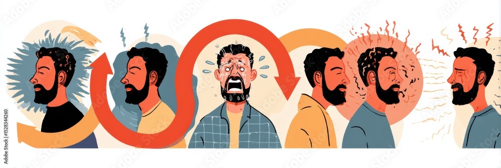 Poster understanding the ptsd cycle through emotional and mental stages illustrated in a clear infographic 