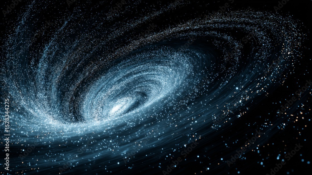 Poster exploring the endless depths of a luminous space tunnel illuminated by swirling blue light particles