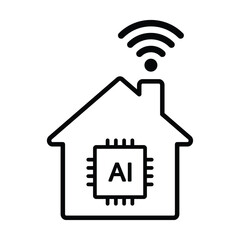 Smart home outline icon, modern AI digital technology, wi-fi included. Smart home black line ai logo with wireless connection concept.Vector flat design for website, symbol, logo, sign, app,UI, EPS 10