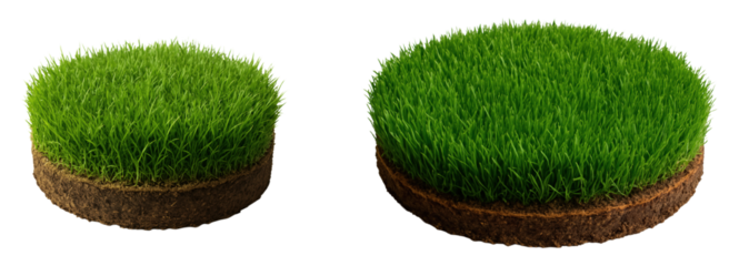 Lush Green Artificial Turf Grass with Natural Textures and Layers for Landscaping, Garden Decor, and Outdoor Projects, Isolated on Transparent and White Background
