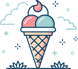 Modern Ice Cream Logo Design – Minimalist Vector Badge for Dessert Shops & Cafés Ice cream logo clipart set. Colorful cone ice cream icon clip art in pictogram style vector illustration color pastel	