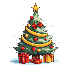 Festive Snowman and Christmas Tree Cartoon Vector Illustration for Holiday Designs