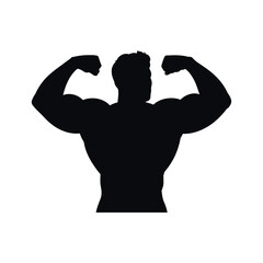 Fototapeta premium Silhouette of a Muscular Man Flexing His Biceps Representing Strength Fitness and Determination Isolated on White Background Perfect for Gyms and Fitness Related