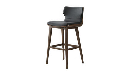 Modern Walnut Bar Stool with Dark Leather Seat: Elegant & Stylish Home Furniture