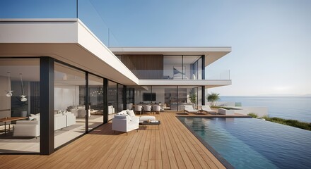 Obraz premium Luxury Coastal Living: Modern Villa with Infinity Pool and Ocean View