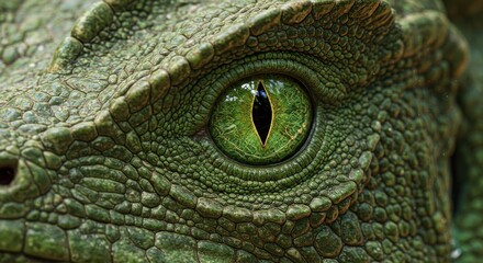 Fototapeta premium Reptile eye close up detailed texture and green iris