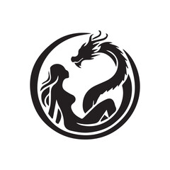 Mystic Woman & Dragon Logo – Elegant Black Silhouette for Fantasy, Power & Tattoo