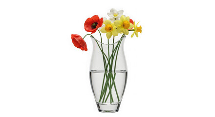 Elegant Spring Blooms in a Crystal Vase: Vibrant Poppies & Daffodils
