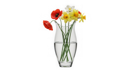 Elegant Spring Blooms in a Crystal Vase: Vibrant Poppies & Daffodils