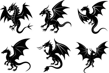 Set of black and white dragon tattoos