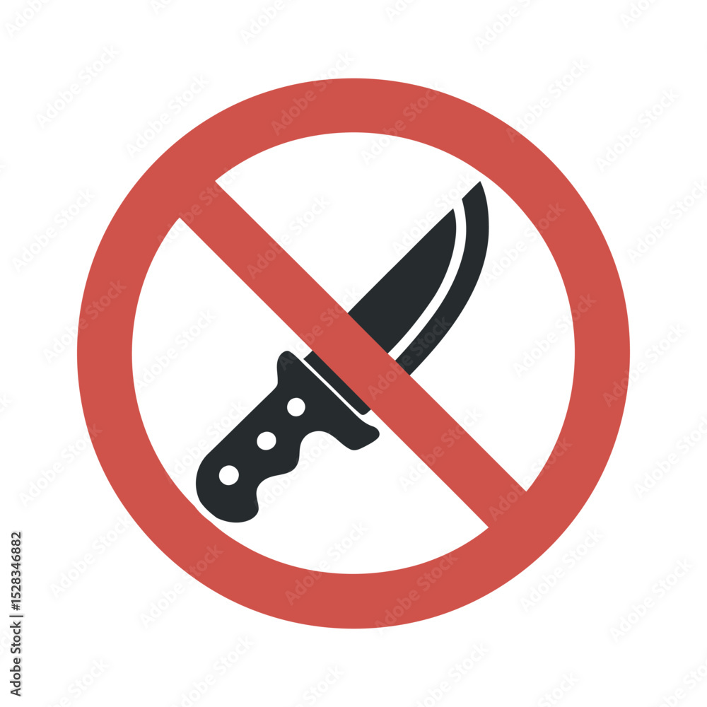 Poster prohibition sign with knife icon no sharp objects allowed forbidden symbol safety and security red c