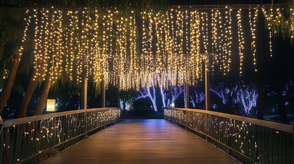festival bridge with decorative light strings during a