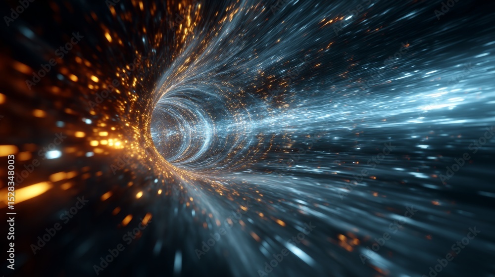 Poster immersive journey through a vibrant energy tunnel with swirling light streams and dynamic motion